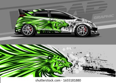 car wrap graphic livery design vector. Graphic tiger head animal and abstract stripe racing background designs