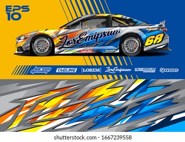 Car wrap graphic livery design vector. Abstract stripe racing background.