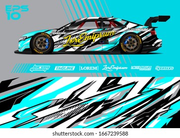 Car wrap graphic livery design vector. Abstract stripe racing background.