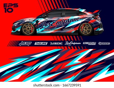 Car wrap graphic livery design vector. Abstract stripe racing background.