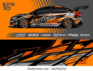 Car wrap graphic livery design vector. Abstract stripe racing background.