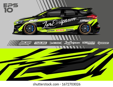 Car Wrap Graphic Livery Design Vector. Abstract Sporty And Racing Background. 