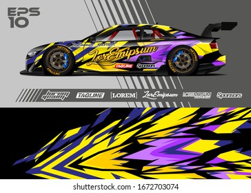 Car Wrap Graphic Livery Design Vector. Abstract Sporty And Racing Background. 