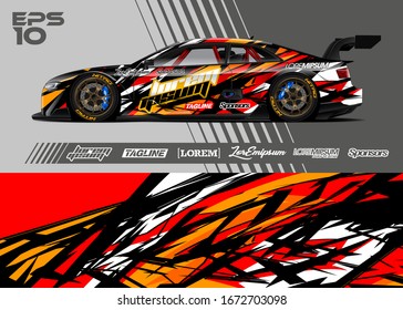 Car Wrap Graphic Livery Design Vector. Abstract Sporty And Racing Background. 