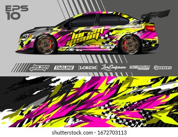 Car wrap graphic livery design vector. Abstract sporty and racing background. 