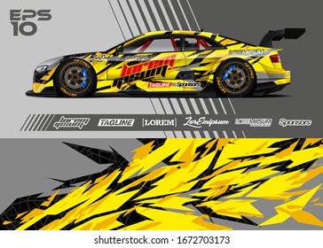 Car Wrap Graphic Livery Design Vector. Abstract Sporty And Racing Background. 