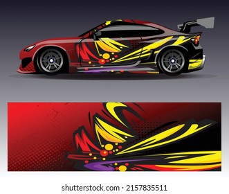 Car wrap graphic livery design vector. Abstract sporty and racing background