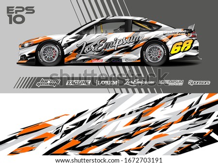 Car wrap graphic livery design vector. Abstract sporty and racing background. 