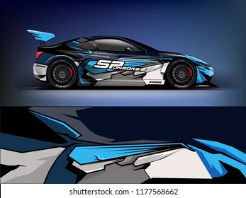 Car wrap graphic racing abstract blue strip background for wrap and vinyl sticker