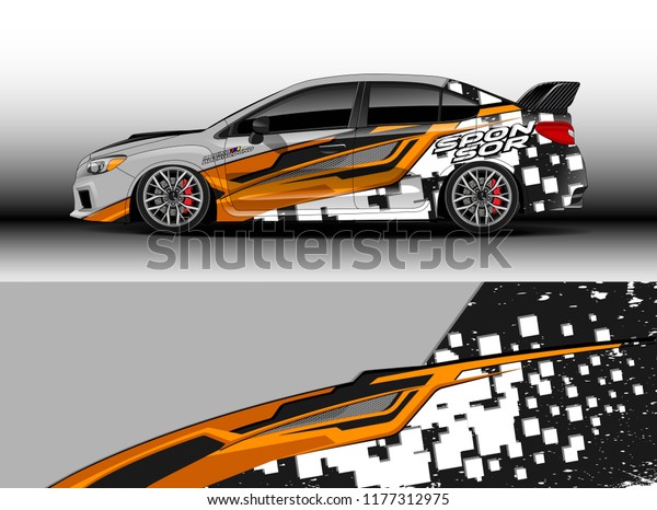 Car wrap graphic vector. Abstract stripe racing
background kit designs for wrap vehicle, race car, rally, adventure
and livery