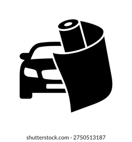 Car wrap icon. Paint Protection Film, PPF. Vinyl wrap. Car wrapping. Wrap advertising. Vehicle advertising. Vector icon isolated on white background.