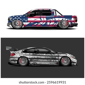 car wrap illustration for vehicle vinyl branding with American flag