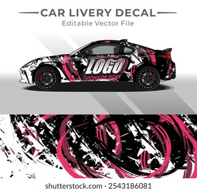 Etiqueta de la librea del abrigo del coche Abstractas. Cepillo de Vector Circular Blanco, Negro, Rosa Color. Fondo Abstractas de carreras y deporte para la librea del coche o etiqueta engomada del vinilo del coche del uso diario