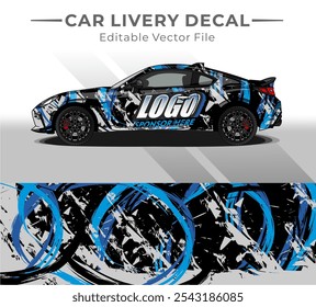 Etiqueta de la librea del abrigo del coche Abstractas. Cepillo de Vector Circular Blanco, Negro, Azul Color. Fondo Abstractas de carreras y deporte para la librea del coche o etiqueta engomada del vinilo del coche del uso diario