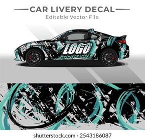 Etiqueta de la librea del abrigo del coche Abstractas. Cepillo de Vector Circular Blanco, Negro, Color Cian. Fondo Abstractas de carreras y deporte para la librea del coche o etiqueta engomada del vinilo del coche del uso diario