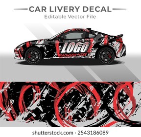 Car Wrap Livery Decal Abstract. Vector Brush Circular White, Black, Red Colour. Abstract racing and sport background for car livery or daily use car vinyl sticker