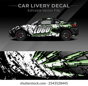 Etiqueta de la librea del abrigo del coche Abstractas. Cepillo de Vector Circular Blanco, Negro, Verde Color. Fondo Abstractas de carreras y deporte para la librea del coche o etiqueta engomada del vinilo del coche del uso diario