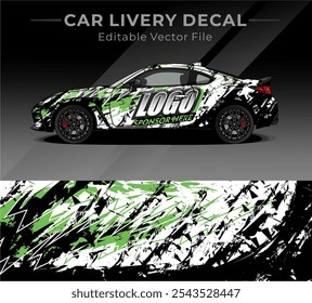 Etiqueta de la librea del abrigo del coche Abstractas. Cepillo de Vector Circular Blanco, Negro, Verde Color. Fondo Abstractas de carreras y deporte para la librea del coche o etiqueta engomada del vinilo del coche del uso diario