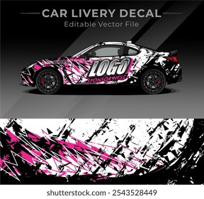 Etiqueta de la librea del abrigo del coche Abstractas. Cepillo de Vector Circular Blanco, Negro, Rosa Color. Fondo Abstractas de carreras y deporte para la librea del coche o etiqueta engomada del vinilo del coche del uso diario