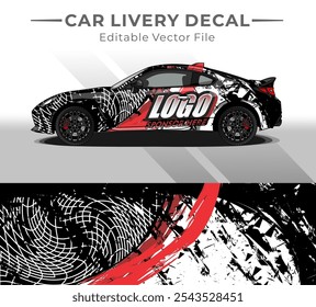 Etiqueta de la librea del abrigo del coche Abstractas. Cepillo de Vector Circular Blanco, Negro, Rojo Color. Fondo Abstractas de carreras y deporte para la librea del coche o etiqueta engomada del vinilo del coche del uso diario