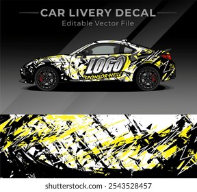 Etiqueta de la librea del abrigo del coche Abstractas. Cepillo de Vector Circular Blanco, Negro, Color Amarillo. Fondo Abstractas de carreras y deporte para la librea del coche o etiqueta engomada del vinilo del coche del uso diario