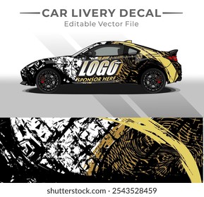 Etiqueta de la librea del abrigo del coche Abstractas. Cepillo de Vector Circular Blanco, Negro, Color Amarillo Dorado. Fondo Abstractas de carreras y deporte para la librea del coche o etiqueta engomada del vinilo del coche del uso diario