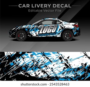 Etiqueta de la librea del abrigo del coche Abstractas. Cepillo de Vector Circular Blanco, Negro, Azul Color. Fondo Abstractas de carreras y deporte para la librea del coche o etiqueta engomada del vinilo del coche del uso diario