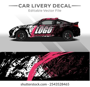 Etiqueta de la librea del abrigo del coche Abstractas. Cepillo de Vector Circular Blanco, Negro, Rosa Color. Fondo Abstractas de carreras y deporte para la librea del coche o etiqueta engomada del vinilo del coche del uso diario