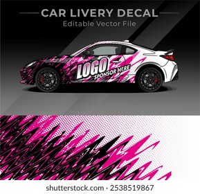 Etiqueta de la librea de la urdimbre del coche color negro rosa blanco. Maqueta de la marca del coche. Etiqueta engomada ondulada abstracta dinámica y fresca del Vector del modelo, perfecta para los coches de carreras, los coches de encargo, y el uso personal.
