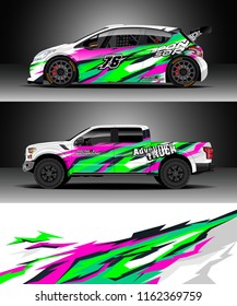 Car wrap, Truck and cargo van decal design vector. Graphic abstract stripe racing background kit designs for wrap vehicle, race car, rally, adventure and livery