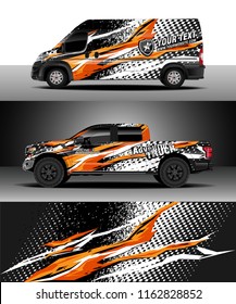 Car wrap, Truck and cargo van decal design vector. Graphic abstract stripe racing background kit designs for wrap vehicle, race car, rally, adventure and livery