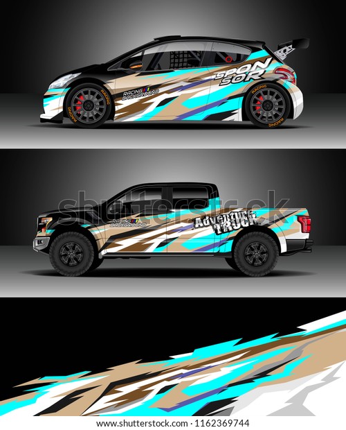 Car wrap, Truck and cargo van\
decal design vector. Graphic abstract stripe racing background kit\
designs for wrap vehicle, race car, rally, adventure and\
livery