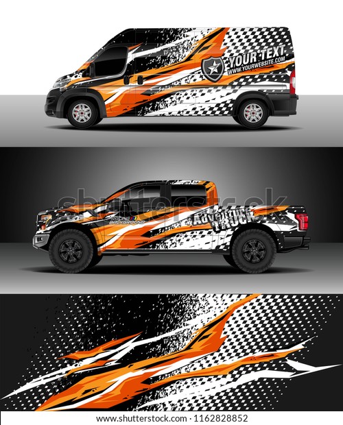 Car wrap, Truck and cargo van\
decal design vector. Graphic abstract stripe racing background kit\
designs for wrap vehicle, race car, rally, adventure and\
livery