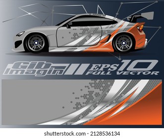 Car wrap vector design. Abstract graphic stripe racing background design for vehicle, rally, race, adventure and livery car racing.