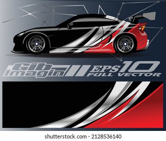 Car wrap vector design. Abstract graphic stripe racing background design for vehicle, rally, race, adventure and livery car racing.