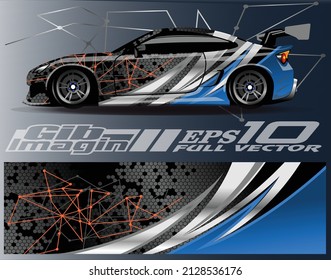 Car wrap vector design. Abstract graphic stripe racing background design for vehicle, rally, race, adventure and livery car racing.