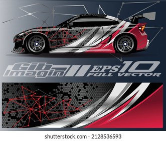 Car wrap vector design. Abstract graphic stripe racing background design for vehicle, rally, race, adventure and livery car racing.