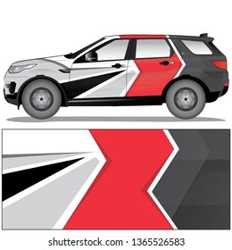 car wrap vector stock with abstract graphic design red line and black polygon texture. file is editable and ready to print.