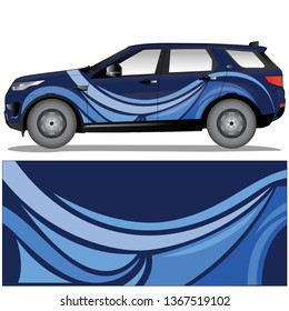 Car wrap vector stock with a blue wave graphic design. file is editable and ready to print
