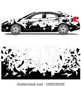 Car wrap vector stock with a crack graphic design in black and white, file is editable and ready to print