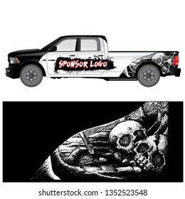 Car wrap vector stock with a original hand drawn skull graphic design. file is editable and ready to print svg