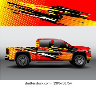 Car wrap vinyl design vector, truck and cargo van decal. Graphic abstract stripe racing background designs for vehicle, rally, race, adventure and car racing livery. - Vector eps 10