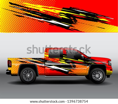 Car wrap vinyl design vector, truck and cargo van decal. Graphic abstract stripe racing background designs for vehicle, rally, race, adventure and car racing livery. - Vector eps 10