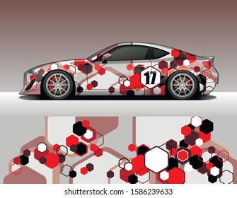 Car wrap vinyl racing decal ornament. Abstract geometric hexagonal sport background design print template. Vector illustration.