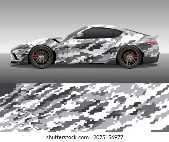 Car wrap vinyl racing decal ornament. Abstract geometric digital camouflage sport background design print template. Vector illustration.