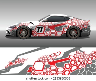 Coche envolver adorno de decal de carreras de vinilo. Resumen planilla de impresión de diseño de fondo de deporte hexagonal con rayas geométricas. Ilustración vectorial.