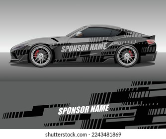 Car wrap vinyl racing decal ornament. Simple flat abstract geometric striped sport background design print template with sponsor name text place. Vector illustration.