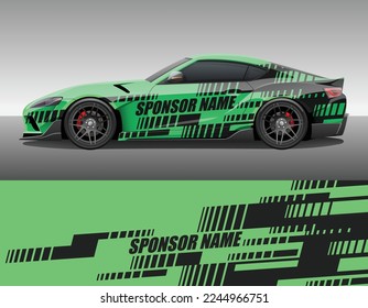 Car wrap vinyl racing decal ornament. Simple flat abstract geometric striped sport background design print template with sponsor name text place. Vector illustration.