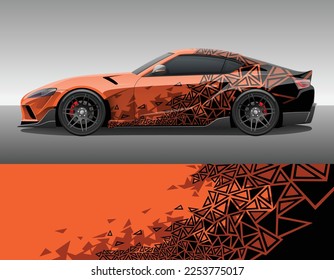 Coche envolver adorno de decal de carreras de vinilo. Resumen planilla de impresión de diseño de fondo de triángulo geométrico de camuflaje deportivo de triángulo geométrico. Ilustración vectorial.