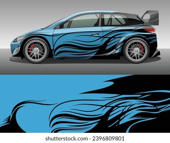 Coche envolver adorno de decal de carreras de vinilo. Plantilla de impresión de diseño de fondo de deportes a rayas de curva abstracta. Ilustración vectorial.